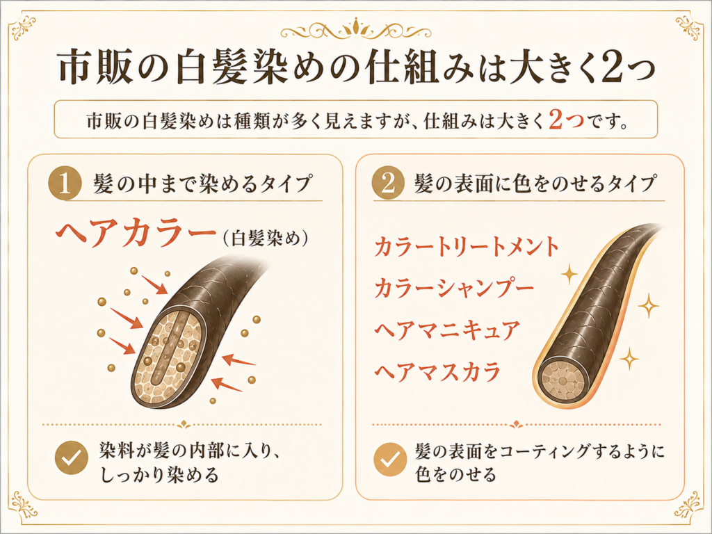 市販の白髪染めの違いを図解したもの